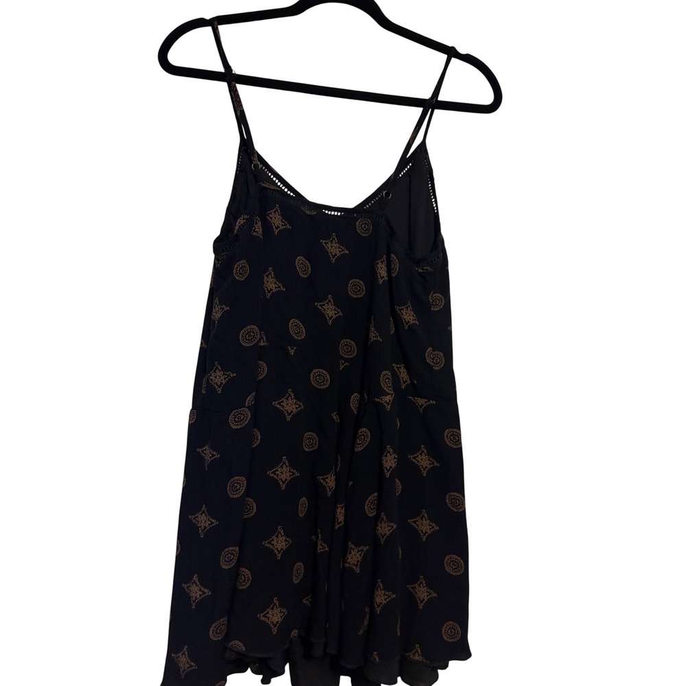 Amuse Society Dress Mini Boho Black Tan Geometric Print Crochet Trim Size S